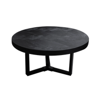 Couchtisch aus Mangoholz in Schwarz mit Fischgrätmuster – rund – modernes Design