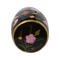 Metallhocker handbemalt mit Blumen – Schwarz mit Goldrand – 36 x 46 cm – orientalisch