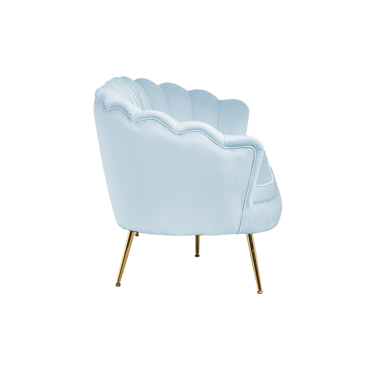 Muschelsofa 3-Sitzer aus hellgrauem Samt mit Goldgestell – 180×76×78 cm