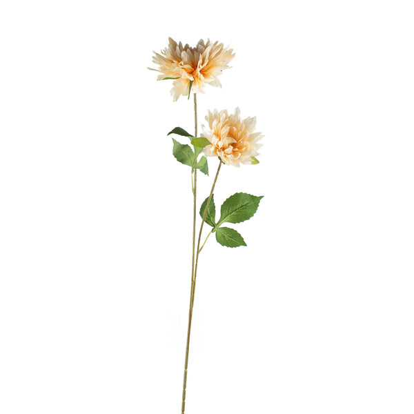 Seidenkunstblume Dahlie aus Kunststoff – softorange-weiß – 80 cm – üppiges Blütendesign