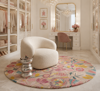 Teppich Wolle Rosa Blumen Rund 250 — handgetuftetes Unikat
