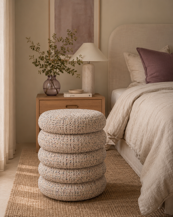 Pouf Cinco Tweed-Baumwolle — Multicolor, gestapelt