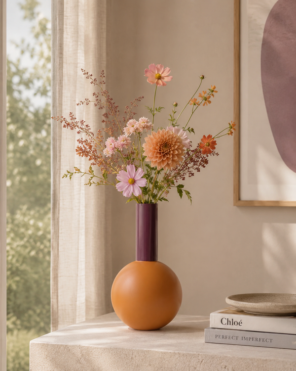 Vase Farve Combi 2 — Color-Block Lila-Orange, Recycling-Keramik