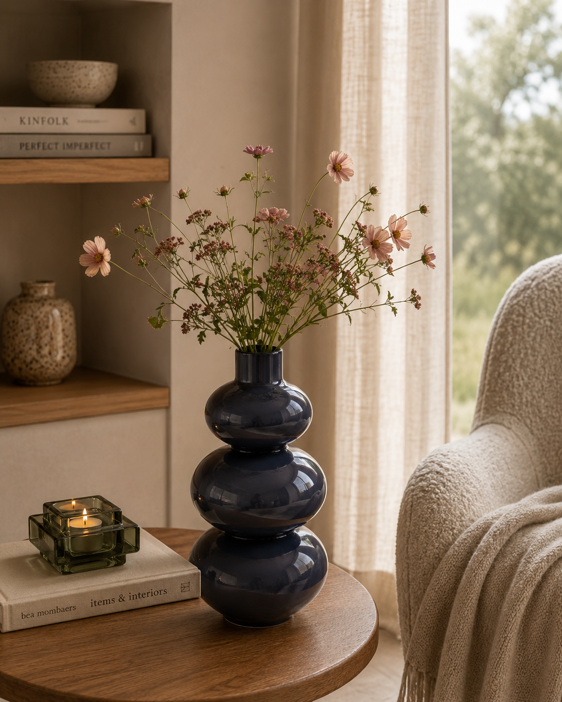 Vase Emily — Lila-Blau-Glasur, organische Form, Portugal