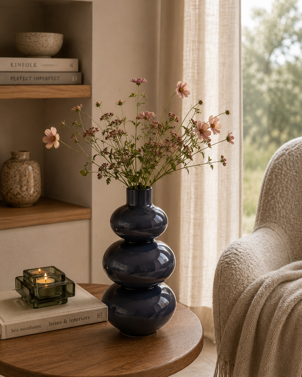 Vase Emily — Lila-Blau-Glasur, organische Form, Portugal