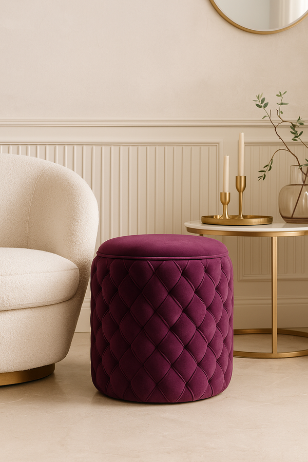 Samt-Hocker in Magenta & weiteren Farben – 40×40×48 cm – weich & elegant – gewebt & vielseitig