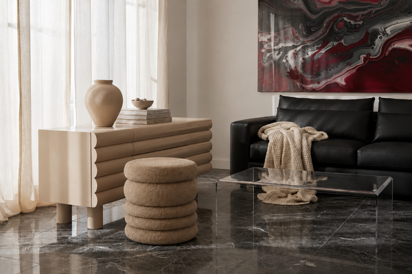 Pouf Cinco Tweed-Baumwolle — Camel, gestapelt