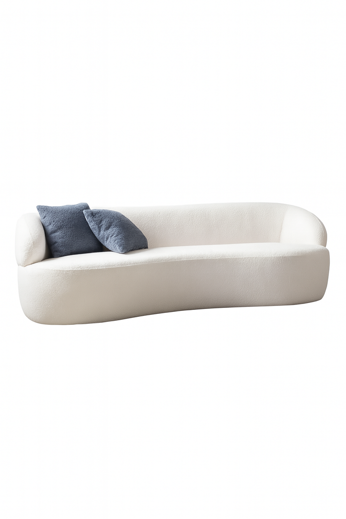 3-Sitzer Nierensofa aus Bouclé-Stoff – abgerundete Form – B 220 cm – modern weiß