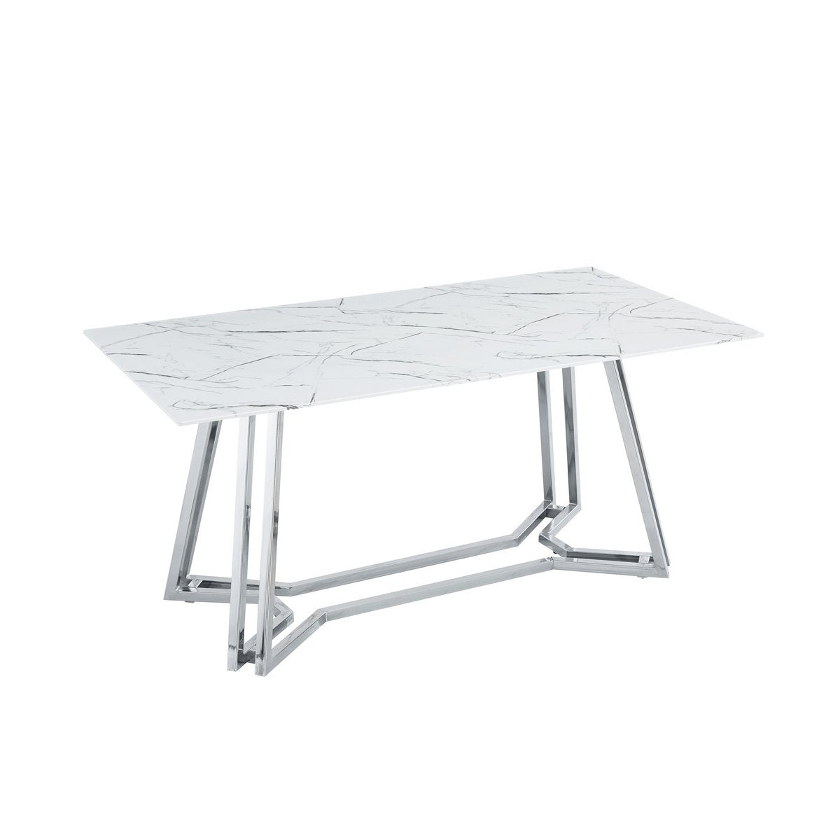 Esstisch „Marble Luxe“ – Weißes Marmor-Glas &amp; Chrom-Gestell