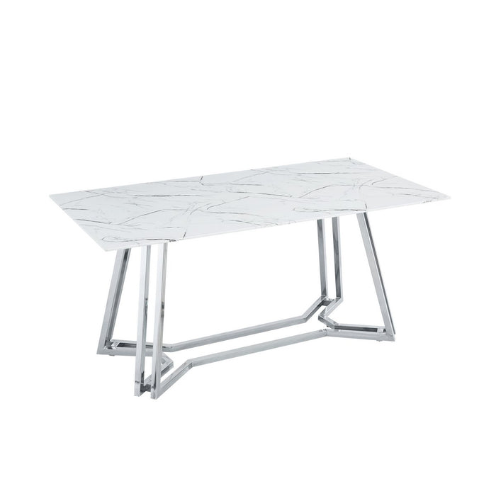 Esstisch „Marble Luxe“ – Weißes Marmor-Glas &amp; Chrom-Gestell