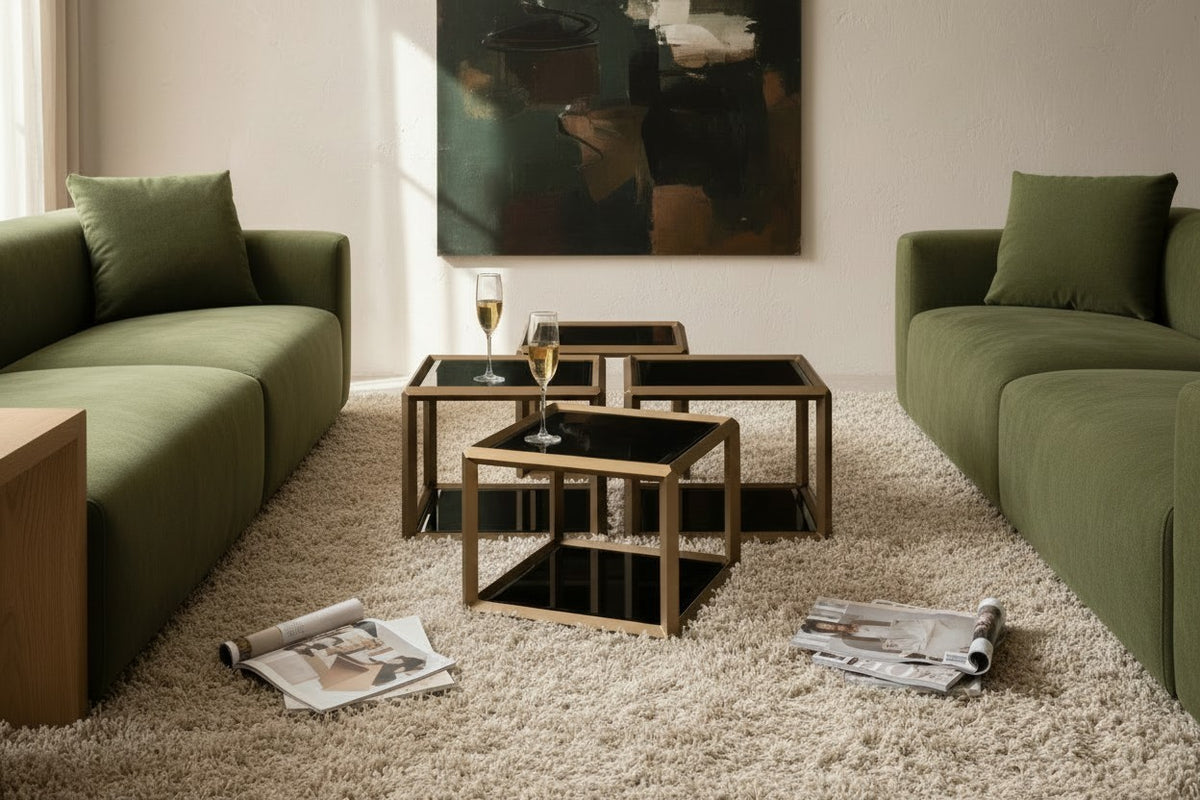Frozen Gold Couchtisch-Set 2-teilig 50×50 — festliche Paarung