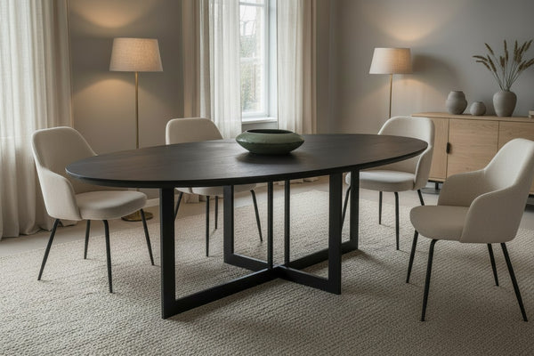 Onyx Esstisch Fischgrät Schwarz oval 260x120 — festliche Tiefe