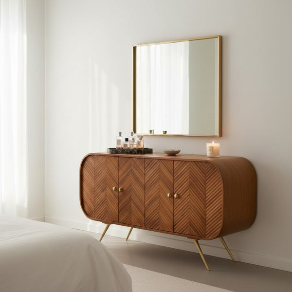 Chevron Sideboard Holz Braun 153 — gewobene Wärme