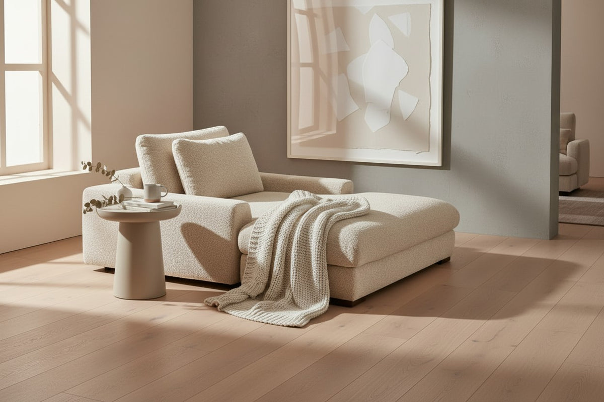 EVIA Daybed Bouclé Beige — Insel zum Versinken
