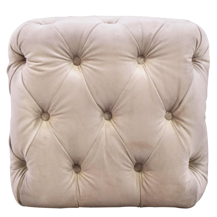 Würfelhocker aus Samt mit Chesterfield-Steppung – Grau oder Natur – 50 x 50 cm – klassisch