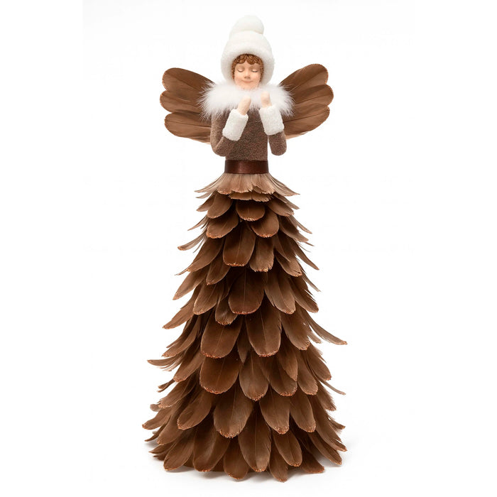 Deko-Engel mit braunen Federn – Warmer Stoff & Statement-Flügel – 31x31x70 cm