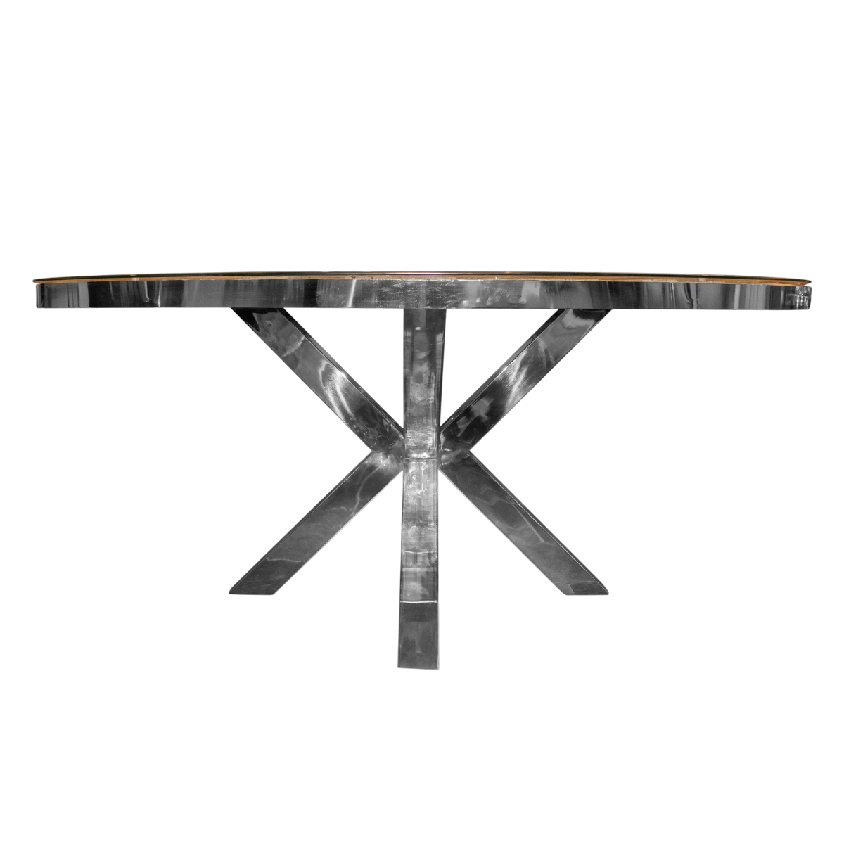 Ovaler Esstisch aus recyceltem Holz – Glasplatte – 181×110×76 cm – rustikal & modern