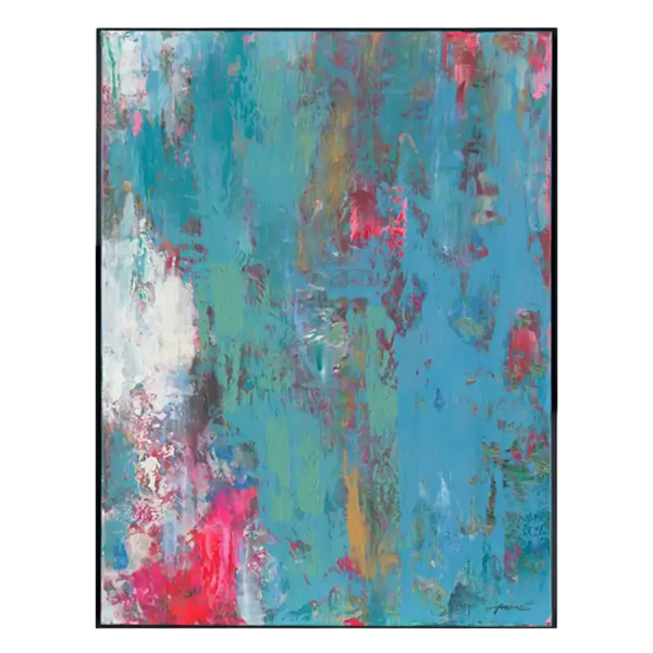 Handgemaltes Wandbild auf Stoff – 150x200 cm – abstrakt bunt – mit Rahmen   Zeichenanzahl: 82