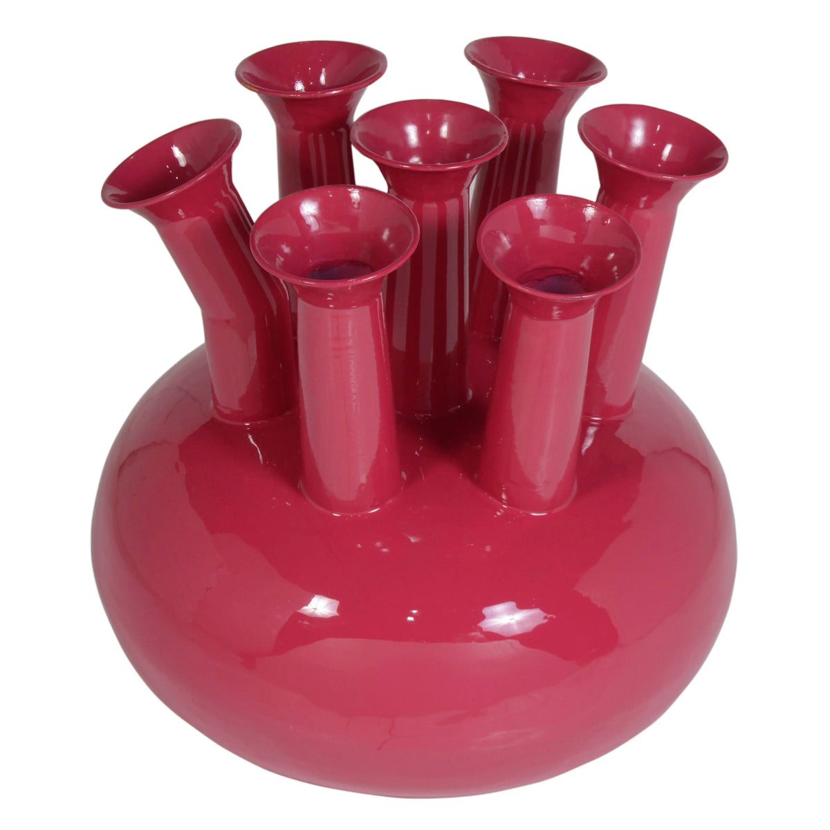 Eisen-Vase mit 7 Öffnungen in Pink – Emaille-Finish – 39x39x38 cm – Modernes Design