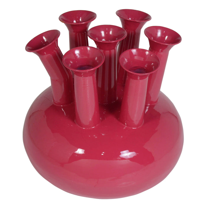 Eisen-Vase mit 7 Öffnungen in Pink – Emaille-Finish – 39x39x38 cm – Modernes Design
