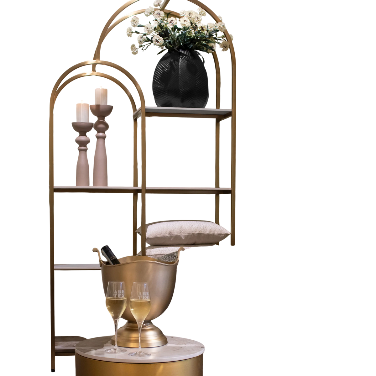 Keramikregal mit goldenen Akzenten – 100×40×200 cm – modernes Design