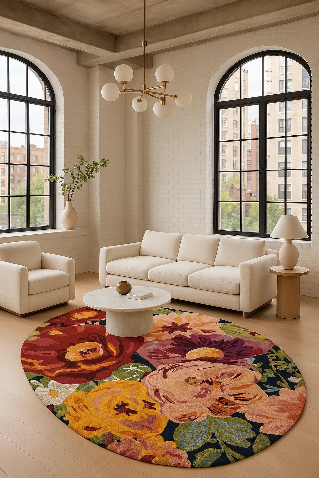 Handgetufteter Wollteppich oval – florales Design in Multicolor – 200x300 cm – stilvoll & weich