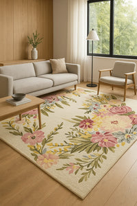 Großer Teppich aus reiner Wolle – florales Multicolor-Design – 245×305 cm – handgetuftet