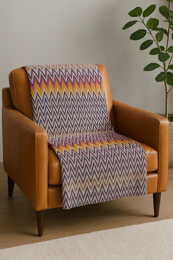 Überwurf aus Baumwollmischung – Chevron-Muster in Pink & Lila – 130x170 cm – vielseitig & modern