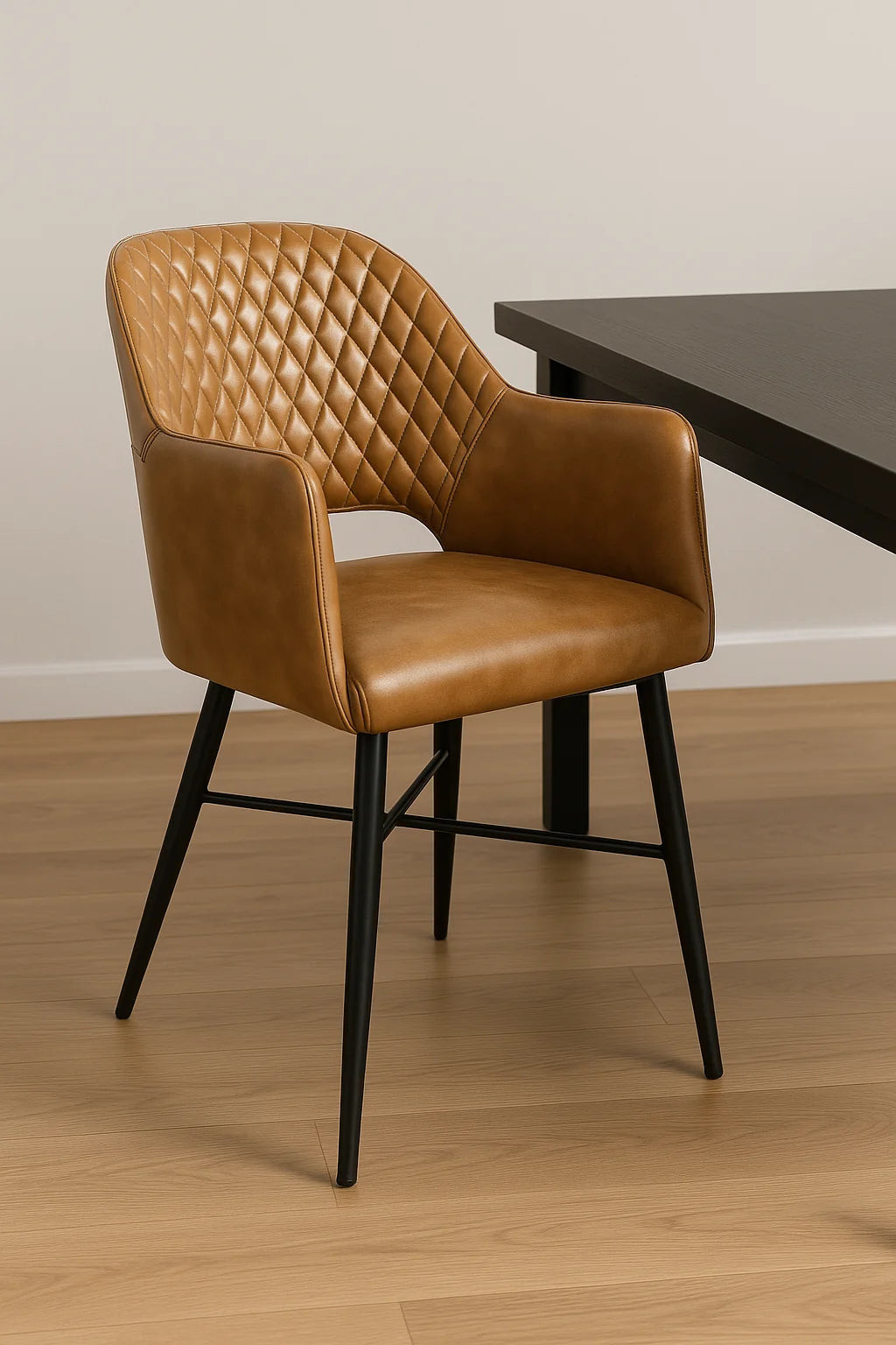 Esszimmerstuhl aus Echtleder – braun & schwarz – 56×63×84 cm – Industrial Design