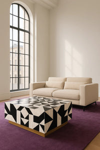 Couchtisch mit Bone Inlay in Schwarz-Weiß – grafisches Mosaik – 80×80×30 cm – modernes Design