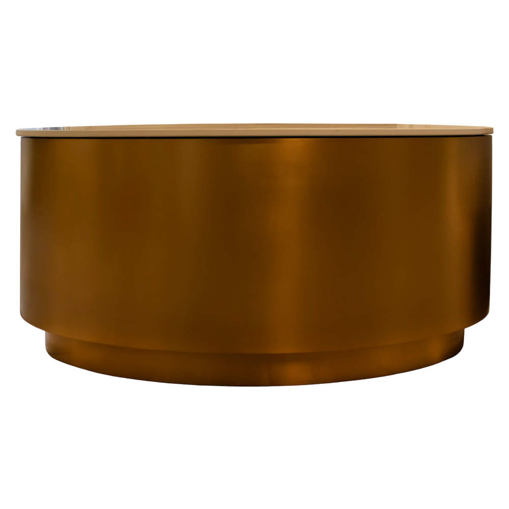 Ovaler Couchtisch mit Keramikplatte – goldfarbenes Edelstahlgehäuse – 80x40x40 cm – Marmoroptik