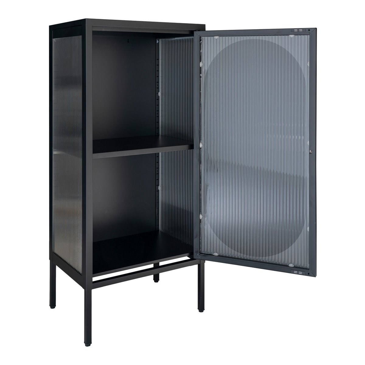 Vitrine Adelaide Noir – Stahl und geriffeltes Glas in modernem Stil