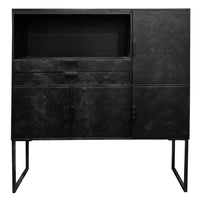 Schrank aus Mangoholz – matt schwarz – 140×40×150 cm – Fischgrät-Design