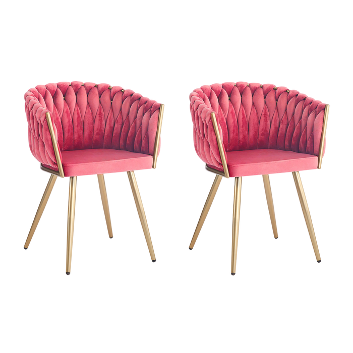 Esszimmerstühle 2er-Set aus Samt – geflochtenes Fuchsia – 56x62x68 cm – Goldgestell   Zeichenanzahl: 84
