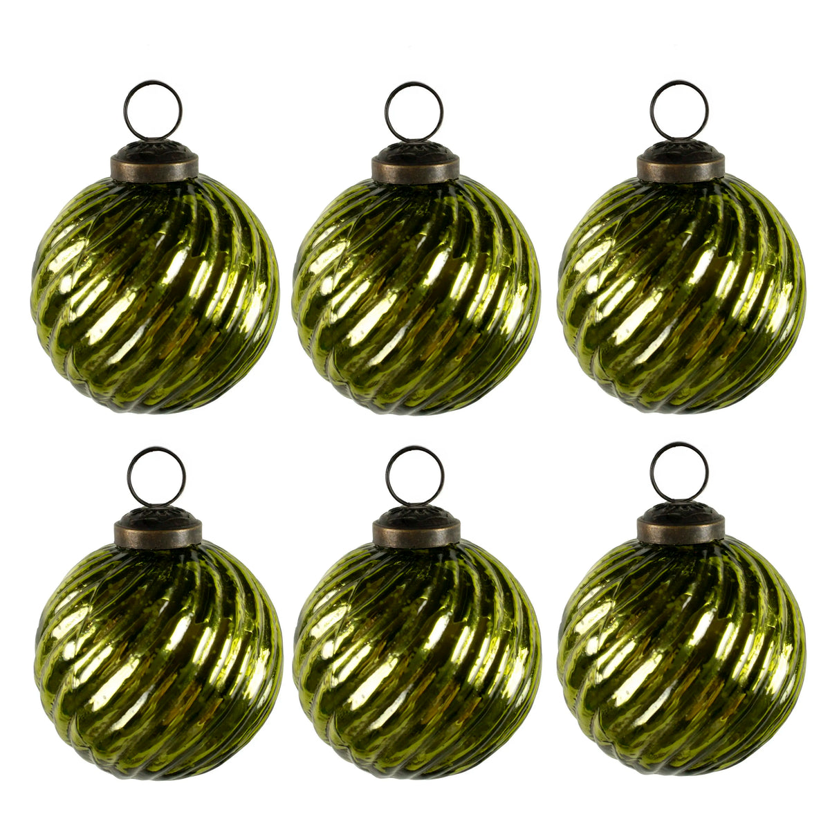 Christbaumkugeln Sparkle Set/6 – Glas grün mit Glitzer – Ø 8 cm