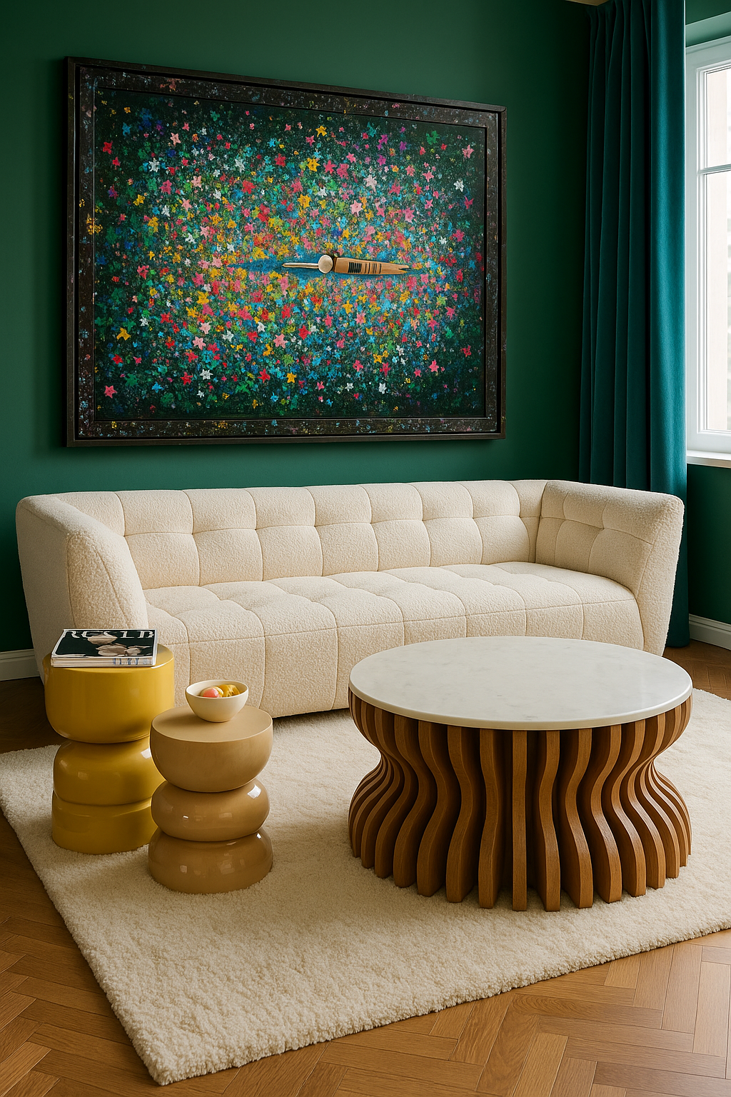 Wandbild mit Bootsszene und Blumen – handgemalt auf Leinwand – 100×150 cm – maritimes Flair