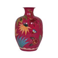Vase aus Eisen mit Emaille in Fuchsia – handbemalt & glänzend – 33x33x49 cm