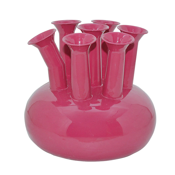Eisen-Vase mit 7 Öffnungen in Pink – Emaille-Finish – 39x39x38 cm – Modernes Design