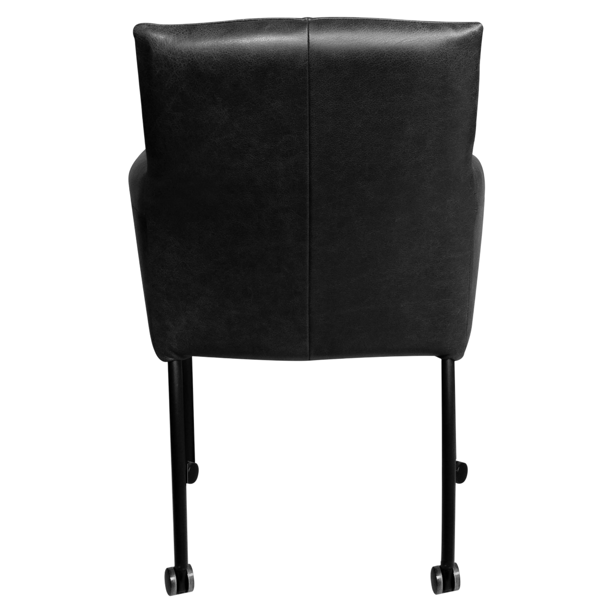 Esszimmerstuhl mit Rollen aus Leder – Schwarz – B 60 cm – Komfort trifft Industrial-Design