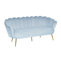 Muschelsofa 3-Sitzer aus hellgrauem Samt mit Goldgestell – 180×76×78 cm