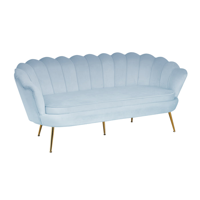 Muschelsofa 3-Sitzer aus hellgrauem Samt mit Goldgestell – 180×76×78 cm