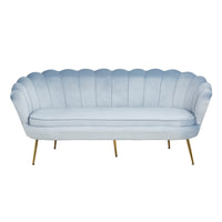 Muschelsofa 3-Sitzer aus hellgrauem Samt mit Goldgestell – 180×76×78 cm