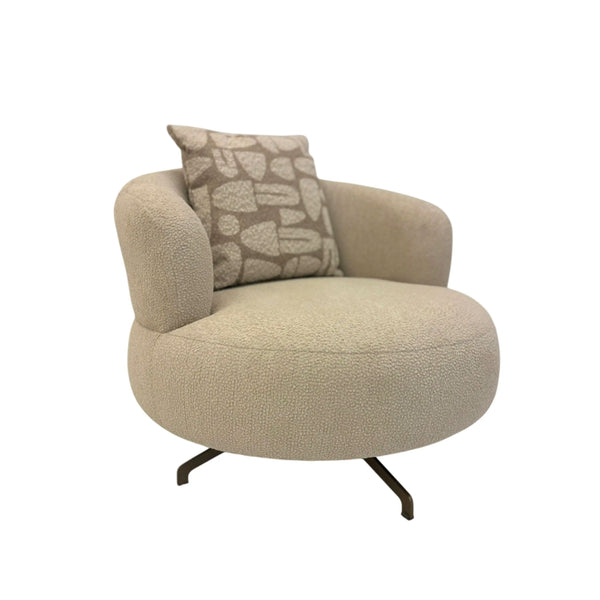 Drehbarer Lounge-Sessel aus Bouclé in Beige – mit Zierkissen – 88x95x75 cm – modern & gemütlich