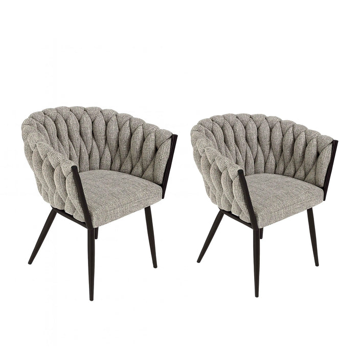 Esszimmerstühle 2er-Set Stoff Toffee – geflochten – 56x62x68 cm – schwarze Beine