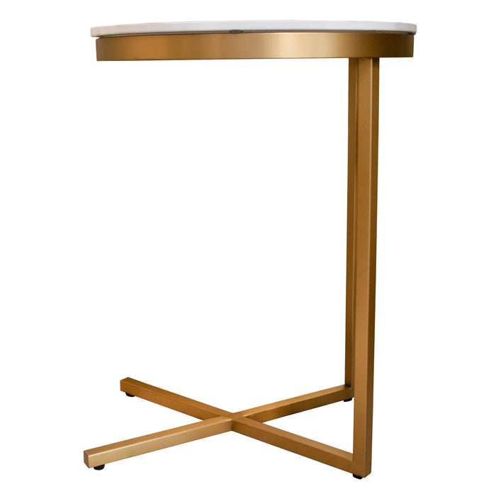 Runder Beistelltisch mit Keramikplatte – Edelstahl in Goldoptik – H 61 cm – modern