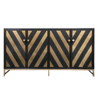 Sideboard aus Mangoholz in Schwarz – Chevron-Front & goldene Details – 180 × 50 × 86 cm – Industrial-Stil