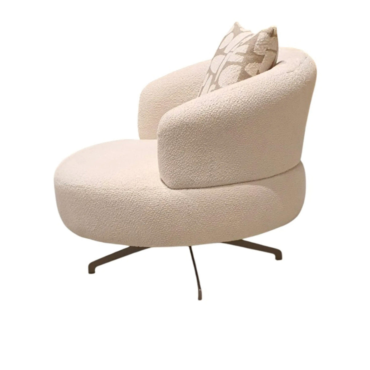 Drehbarer Lounge-Sessel aus Bouclé in Beige – mit Zierkissen – 88x95x75 cm – modern & gemütlich