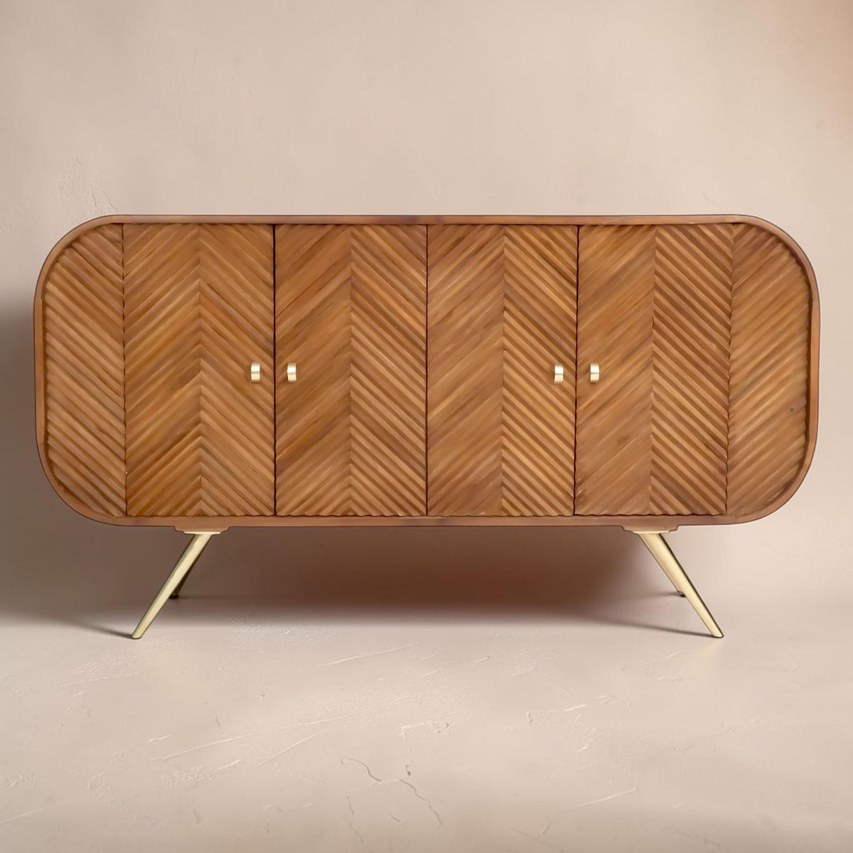 Chevron Sideboard Holz Braun 153 — gewobene Wärme