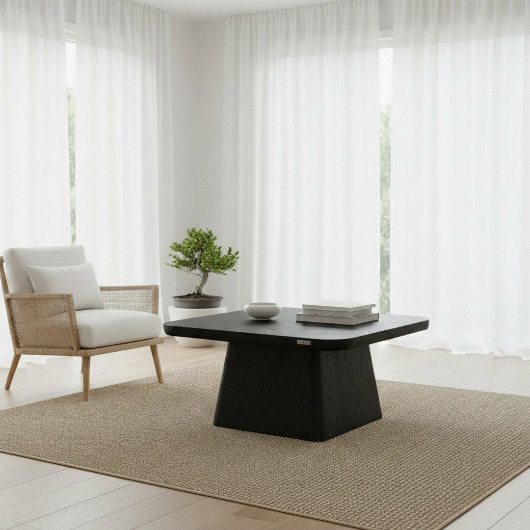 ONYX Couchtisch Fischgrät Schwarz 80×80 — grafische Mitte