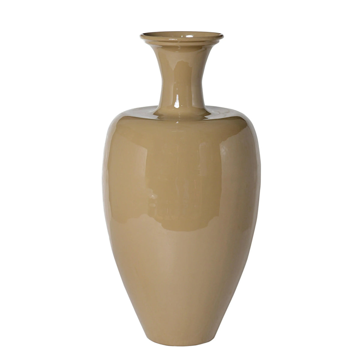 Vase aus Metall mit Emaille-Finish in Khaki – 23×23×44 cm – modern & ausdrucksstark